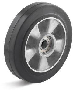 Roue de manutention caoutchouc élastique NOIR - Ø200x50 (8x2) / Corps ALU et moyeu roulement à billes de Ø20x45 6204 2RS