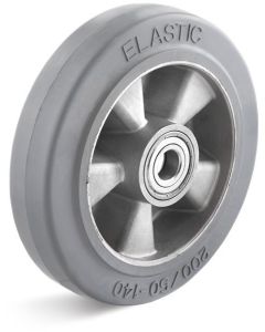 Roue de manutention caoutchouc élastique GRIS - Ø200x50 (8x2) / Corps ALU et moyeu roulement à billes de Ø20x60 6204 ZZ