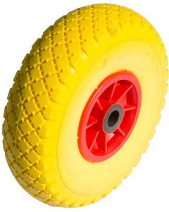 Roue complète INCREVABLE Manutention / Espace vert Jaune - 3.00-4 (260x85) / Jante en plastique sans déport (ET0) avec Moyeu à roulement à rouleaux de Ø20x75