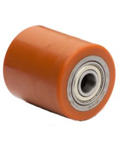 Galet en polyuréthane pour transpalette - Ø 85mm x 90mm - Roulement à billes (6204ZZ) Ø int. 20 mm - Corps acier