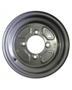 Jante grise nue en acier - 3.50Bx10 H2 / 4 trous - ET 23.5 (déport positif de 23.5 mm) / entre-axe Ø85x115 / trou de fixation Ø12.5 / Trou de valve Ø11.3