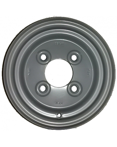 Jante grise nue en acier - 3.50Bx10 H2 / 4 trous - ET0 (sans déport) / entre-axe Ø85x130 / trou de fixation Ø18.0 mm / Trou de valve Ø11.3