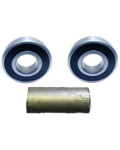 Kit complet - 2 roulements à billes 6203 2RS en Acier de int.Ø17x40x12mm + entretoise Ø17xL.46mm - pour Jante à moyeu Ø40xL.75