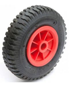 Roue complète GONFLABLE manutention - 2.50-4 (8x2.50-4) TT 4PR - Jante plastique - ET0 - Moyeu tube lisse Ø25x75 - CA valve coudée 90/90