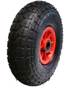 Roue complète GONFLABLE de manutention - 4.10/3.50-4 TT 4PR - Jante plastique en 1 partie - ET0 - Moyeu roulements à rouleaux Ø20x75 - CA valve coudée 90/90