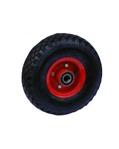 Roue complète GONFLABLE - 4.00-4 TT 4PR / Jante Acier rouge en 2 parties - moyeu roulement à billes Ø20x75 - Capacité de charge 140 kgs
