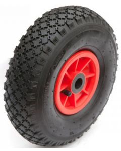 Roue complète GONFLABLE de manutention - 3.00-4 (260x85) TT 4PR - Jante plastique en 1 partie - ET0 - Moyeu roulements à rouleaux Ø25x75 - CA valve coudée 90/90