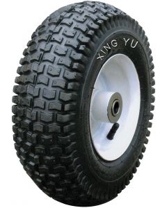 Roue complète GONFLABLE profil gazon - 13x5.00-6 (300x100) TT 4PR - Jante acier 1 partie - ET0 - Moyeu roulements à billes Ø25x80 - Chambre à air valve droite TR13