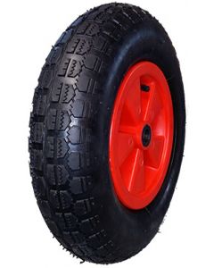 Roue complète GONFLABLE de manutention - 4.00-8 (4.80/4.00-8) TT 4PR - Jante plastique en 1 partie - ET0 - Moyeu roulements à rouleaux Ø25x75 - CA valve coudée 90/90