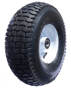 Roue complète GONFLABLE profil gazon - 16x6.50-8 (405x125) TT 4PR - Jante acier blanche en 1 partie - ET0 - Moyeu roulements à billes (6205 2RS) Ø25x80 - CA valve droite TR13