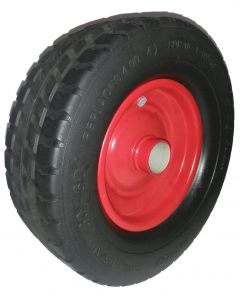 Roue complète INCREVABLE - 4.00-4 - Starco Flex PRO ST-27 - Bandage Polyuréthane Noir 30-6D  / Jante Acier rouge GO 2.50Ax6 H - Moyeu tube lisse de Ø35x71 - Capacité de charge 200 kgs