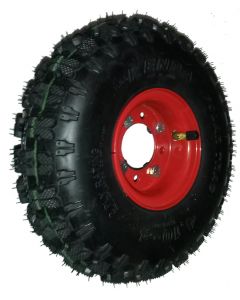 Roue complète - Kenda Polar Trac K398A - 4.10-4 2PR / Jante acier 2 parties - 2.10x4 - TT 4 trous ET0 Ø52x70xØ8.5 - CA valve coudée 90/90