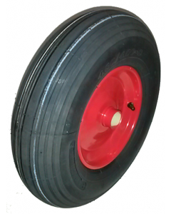Roue complète GONFLABLE de brouette - Deli S-379 - 4.80/4.00-8 TL 4PR 67A / Jante acier rouge à moyeu tube lisse de Ø35x71 / Valve tubeless TR412