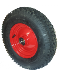 Roue complète GONFLABLE - Pneu Kenda K352 - 4.80/4.00-8 (16x4 · 400x100 · 4.00-8) TL 6PR / Jante Acier rouge à moyeu roulements à billes de Ø25x75 mm / ET0 / Valve droite TR13