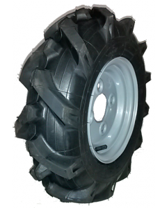 Roue complète coté gauche - Sava B17 - 5.0-10 (5.00-10) TT 4PR / Jante grise - 4 trous ET0 (sans déport) Ø85x130xØ18.0 - CA Valve TR413