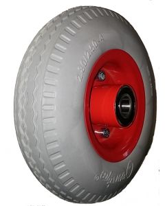 Roue complète INCREVABLE avec Pneu Plein Greentyre FOY Gris - 2.80/2.50-4 · 220x70 - Jante acier rouge en 2 parties - Moyeu roulements à billes (6204 2RS) de Ø20x75