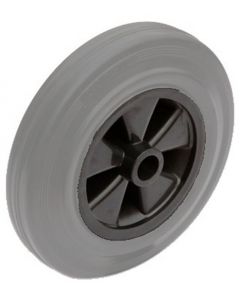 Roue complète à bandage caoutchouc plein standard gris Ø160x40 / Jante noire en polypropylène - Moyeu Roulement à rouleaux de Ø20x60 - Capacité de charge de 160 kgs