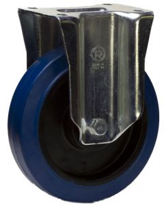 Roulette FIXE avec roue Ø160x50 en Bandage Caoutchouc ÉLASTIQUE bleu + Platine 4 trous 105x80 mm - Moyeu roulement à rouleaux - Hauteur totale de 198 mm