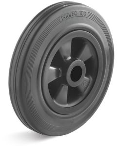 Roue de manutention caoutchouc plein noir - Ø250x50 / Corps plastique moyeu roulement à rouleaux de Ø20x60