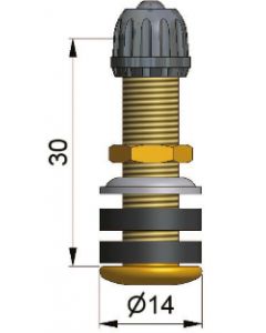 Valve droite de 30 mm en laiton type TR430 - pour trou de jante de 8,5 mm (moto) - Pression maxi 4,5 bars - Couple de serrage de 2,7 à 4,9 N.m