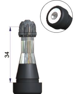 Valve droite haute pression de 34 mm avec embase caoutchoutée et tige en laiton nickelé  - pour trou de jante de 11,5 mm - Pression maxi à froid de 7,0 bars