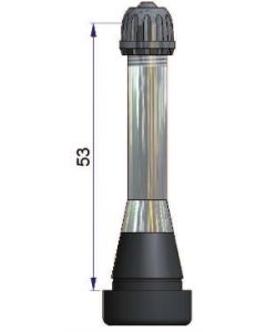 Valve droite haute pression de 53 mm avec embase caoutchoutée et tige en laiton nickelé  - pour trou de jante de 11,5 mm - Pression maxi à froid de 7,0 bars