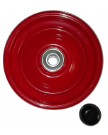 Jante rouge nue en acier - 2.50x8 TL - ET0 (sans déport) - avec moyeu à roulements à billes (6005 2RS) de Ø25x75 mm (fournie avec un cache pour le moyeu)