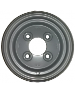 Jante grise nue en acier - 3.50Bx10 H2 / 4 trous - ET0 (sans déport) / entre-axe Ø85x130 / trou de fixation Ø18.0 mm / Trou de valve Ø11.3