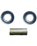 Kit complet - 2 roulements à billes 6005 RS en Inox de int.Ø25x47x12mm + entretoise Ø25xL.46mm - pour Jante à moyeu Ø47xL.75