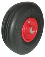 Roue complète INCREVABLE - Starco Flex PRO ST-31 Noir - 26-4C - Bandage Polyuréthane 3.00-4 (260x85) / Jante rouge en acier 2.10Ax4  - Moyeu tube lisse de Ø35x71