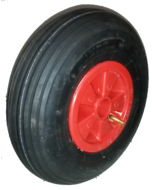 Roue complète GONFLABLE de brouette - Deli S-379 - 3.50-6 TT 4PR / Jante plastique rouge à moyeu tube lisse de Ø35x71 / CA avec valve coudée TR87