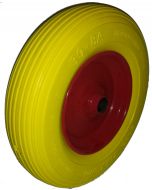 Roue complète INCREVABLE - Starco Flex PRO ST-11 - Bandage Polyuréthane Jaune 39-8A / Jante Acier rouge GO 2.50Ax8 H - Moyeu tube lisse de Ø35x71 - Capacité de charge 218 kgs