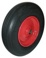 Roue complète INCREVABLE - Starco Flex PRO ST-11 - Bandage Polyuréthane Noir 39-8A / Jante Acier rouge GO 2.50Ax8 H - Moyeu tube lisse de Ø35x71 - Capacité de charge 218 kgs