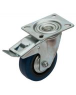 Roulette PIVOTANTE FREINÉE avec roue Ø100x36 en Bandage Caoutchouc ÉLASTIQUE bleu + Platine 4 trous 80x60 mm - Moyeu roulement à rouleaux - Hauteur totale de 128 mm