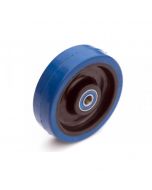 Roue complète à bandage caoutchouc élastique non tachant bleu Ø100x36 / Jante noire en polyamide - Moyeu Roulement à billes de Ø12x40 - Capacité de charge de 150 kgs