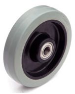 Roue complète à bandage caoutchouc élastique non tachant Gris Ø125x36 / Jante noire en polyamide - Moyeu Roulement à billes de Ø15x45 - Capacité de charge de 200 kgs