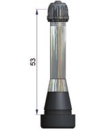 Valve droite haute pression de 53 mm avec embase caoutchoutée et tige en laiton nickelé  - pour trou de jante de 11,5 mm - Pression maxi à froid de 7,0 bars